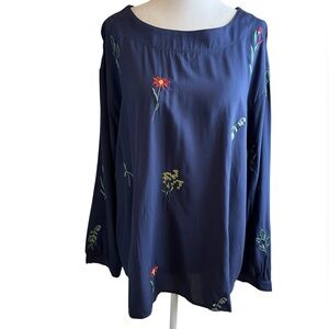 NWOT Blue Floral Embroidered Long Sleeve Blouse XL